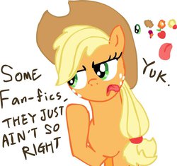 Size: 1024x962 | Tagged: safe, artist:hotdog, applejack, g4, fanfic, female, raised hoof, solo, tongue out