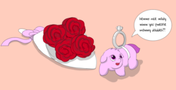 Size: 1240x634 | Tagged: safe, artist:carpdime, fluffy pony, bouquet, fluffy pony foal, marriage proposal, ring, rose