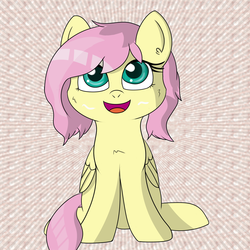 Size: 2000x2000 | Tagged: safe, artist:fluttershy-wins, fluttershy, g4, alternate hairstyle, female, high res, looking up, short hair, short mane, sitting, smiling, solo