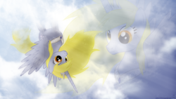 Size: 1920x1080 | Tagged: safe, artist:mithandir730, artist:replaymasteroftime, derpy hooves, alicorn, pony, g4, alicornified, derpicorn, female, race swap, solo, upside down, wallpaper