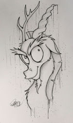 Size: 1948x3257 | Tagged: safe, artist:pajaga, discord, g4, male, monochrome, solo, traditional art