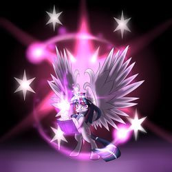 Size: 4800x4800 | Tagged: safe, artist:nightsound76, twilight sparkle, alicorn, pony, g4, absurd resolution, bipedal, book, female, magic, mare, solo, twilight sparkle (alicorn)