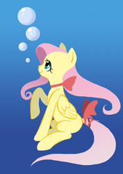 Size: 2480x3508 | Tagged: safe, artist:xenosaga428, fluttershy, g4, bowtie, female, high res, pixiv, solo, tail bow, underwater