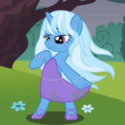 Size: 3600x3600 | Tagged: safe, artist:beavernator, trixie, pony, g4, alternate hairstyle, bipedal, bracelet, clothes, dress, female, high res, loose hair, see-through, solo, windswept mane