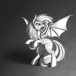 Size: 1280x1280 | Tagged: safe, artist:shydale, fluttershy, g4, female, flutterbat, grayscale, monochrome, solo