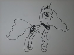 Size: 2304x1728 | Tagged: safe, artist:camp_cz, princess luna, g4, female, monochrome, solo, traditional art