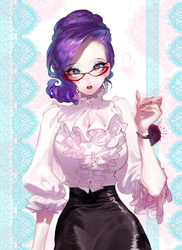 Size: 836x1148 | Tagged: safe, artist:pigeon666, rarity, human, g4, beautiful, clothes, female, glasses, glasses rarity, hourglass figure, humanized, looking at you, open mouth, pincushion, skirt, solo