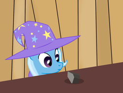 Size: 1200x900 | Tagged: safe, artist:evil-dec0y, trixie, pony, unicorn, g4, crying, death, female, hat, mare, rock, solo