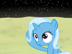 Size: 1200x900 | Tagged: safe, artist:evil-dec0y, trixie, pony, unicorn, comic:trixie vs., g4, confused, female, filly, hatless, mare, missing accessory, moon, solo, stars