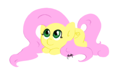 Size: 1024x620 | Tagged: safe, artist:midnightpremiere, fluttershy, g4, chibi, cute, female, lineless, looking up, prone, shyabetes, simple background, solo, transparent background