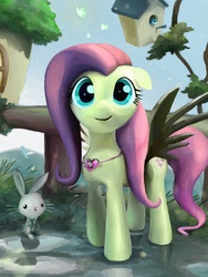 Size: 768x1024 | Tagged: safe, artist:tiecheeweng, angel bunny, fluttershy, g4, bird house, necklace