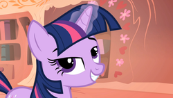 Size: 1365x768 | Tagged: safe, screencap, twilight sparkle, pony, unicorn, boast busters, g4, female, glowing horn, grin, horn, magic, smiling, solo, unicorn twilight