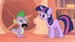 Size: 1366x768 | Tagged: safe, screencap, spike, twilight sparkle, pony, unicorn, boast busters, g4, moustache, unicorn twilight