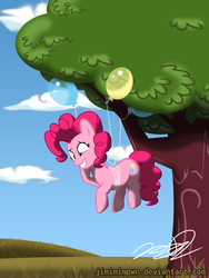 Size: 3000x4000 | Tagged: safe, artist:jimimipwr, pinkie pie, g4, balloon, female, solo, then watch her balloons lift her up to the sky, tree