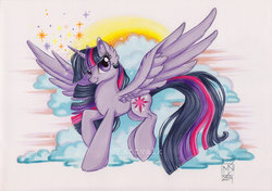 Size: 1024x722 | Tagged: safe, artist:kattvalk, twilight sparkle, alicorn, pony, g4, female, mare, marker drawing, solo, traditional art, twilight sparkle (alicorn)