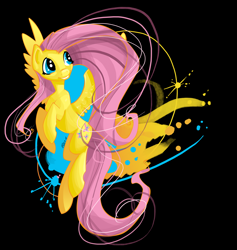 Size: 2384x2515 | Tagged: safe, artist:ellisarts, fluttershy, pegasus, pony, g4, abstract background, female, flying, high res, mare, solo