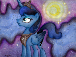 Size: 1616x1218 | Tagged: safe, artist:nancyksu, princess luna, g4, female, moon, solo, traditional art