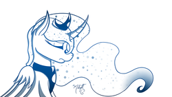 Size: 1250x703 | Tagged: safe, artist:midnightsix3, princess luna, lunadoodle, g4, female, monochrome, solo