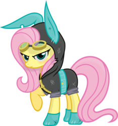 Size: 4000x4268 | Tagged: safe, artist:godoffury, fluttershy, pegasus, pony, g4, .svg available, bunny ears, clothes, dangerous mission outfit, female, goggles, hoodie, looking at you, mare, simple background, solo, transparent background