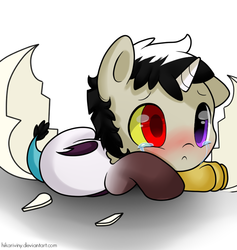 Size: 662x699 | Tagged: safe, artist:hikariviny, oc, oc only, oc:chaotic, draconequus, hybrid, baby, birth, crying, cute, egg, foal, hatching, hatchling, heterochromia, interspecies offspring, offspring, parent:discord, parent:princess celestia, parents:dislestia