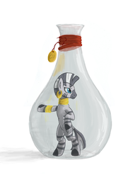 Size: 1245x1572 | Tagged: safe, artist:eriada, zecora, zebra, g4, bottle, female, shrunk, solo