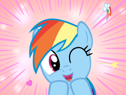 Size: 1600x1200 | Tagged: safe, artist:s.guri, rainbow dash, g4, americano exodus, cute, dashabetes, female, happy, heart, looking at you, open mouth, parody, smiling, solo, stars, uvula, vector, wink