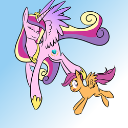 Size: 1024x1024 | Tagged: safe, artist:melisong777, princess cadance, scootaloo, g4, scootaloo can fly