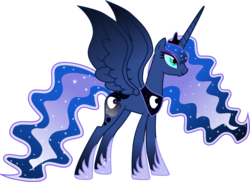 Size: 4079x2964 | Tagged: safe, artist:strawberry-pannycake, princess luna, alicorn, pony, g4, ethereal mane, female, hoof shoes, jewelry, mare, peytral, regalia, simple background, solo, spread wings, starry mane, transparent background, ultimate luna, wings