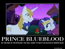 Size: 750x574 | Tagged: safe, edit, edited screencap, screencap, prince blueblood, rarity, g4, the best night ever, clothes, demotivational poster, dress, duo, flower, gala dress, meme, rose