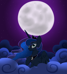 Size: 1463x1612 | Tagged: safe, artist:antopbo, princess luna, g4, cloud, cloudy, female, moon, night, solo