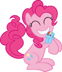 Size: 1185x1356 | Tagged: safe, artist:muhmuhmuhimdead, pinkie pie, rainbow dash, g4, doll, female, grin, happy, hug, lesbian, plushie, ship:pinkiedash, shipping, simple background, transparent background, vector