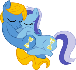 Size: 4567x4212 | Tagged: safe, artist:peora, minuette, perfect pace, earth pony, pony, unicorn, g4, absurd resolution, female, male, minupace, romana, shipping, simple background, snuggling, straight, the master, transparent background, vector