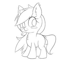 Size: 1823x1810 | Tagged: safe, artist:randy, oc, oc only, oc:aryanne, black and white, blank flank, blushing, chest fluff, ear fluff, eye lashes, female, filly, grayscale, looking at you, monochrome, sketch, solo, standing