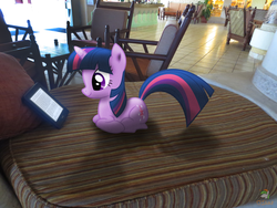 Size: 4608x3456 | Tagged: safe, artist:ojhat, artist:theflutterknight, twilight sparkle, pony, unicorn, g4, chair, cute, irl, kindle, photo, pillow, ponies in real life, shadow, solo, table, unicorn twilight, vector