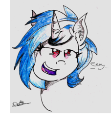 Size: 2370x2610 | Tagged: safe, artist:mewy101, dj pon-3, vinyl scratch, g4, female, high res, solo, traditional art