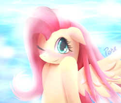 Size: 1000x850 | Tagged: safe, artist:phoenixperegrine, fluttershy, pegasus, pony, g4, blushing, cute, female, pixiv, shyabetes, solo, wink