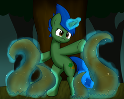 Size: 1280x1024 | Tagged: safe, artist:haxorus31, oc, oc only, oc:xiomara, pony, unicorn, bipedal, everfree forest, magic, roots, solo, tree