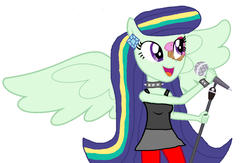 Size: 1024x667 | Tagged: safe, artist:first-flakes-of-snow, blueberry cake, equestria girls, g4, my little pony equestria girls: rainbow rocks, background human, base used, choker, clothes, female, microphone, ponied up, skirt, solo, spikes