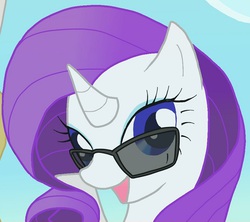 Size: 643x570 | Tagged: safe, artist:cuizhu, rarity, pony, unicorn, g4, day, female, mare, open mouth, pixiv, solo, sunglasses