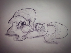 Size: 1411x1058 | Tagged: safe, artist:pw211, fluttershy, g4, cute, depressed, female, monochrome, shyabetes, sketch, solo, traditional art