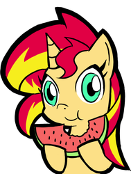 Size: 716x947 | Tagged: safe, artist:rvceric, sunset shimmer, pony, unicorn, g4, cute, eating, female, herbivore, shimmerbetes, simple background, solo, watermelon, white background