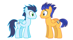 Size: 599x329 | Tagged: safe, artist:dm29, flash sentry, soarin', pegasus, pony, g4, comparison, duo, male, simple background, stallion, white background