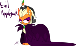 Size: 2119x1286 | Tagged: safe, artist:mushroomcookiebear, applejack, g4, cloak, clothes, corrupted, ear fluff, evil, female, simple background, solo, transparent background