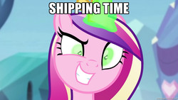 Size: 1280x720 | Tagged: safe, artist:anarchemitis, edit, edited screencap, screencap, princess cadance, a canterlot wedding, g4, corrupted, decadence, female, green eyes, image macro, magic, meme, princess of love, princess of shipping, run, run for your lives, shipper on deck, shipping, solo, with great power comes great shipping