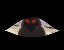 Size: 1024x793 | Tagged: safe, artist:faith-wolff, kaiju pony, fanfic:the bridge, crossover, fanfic art, glowing eyes, godzilla (series), hood, monster x, offscreen character, ponified, pov, red eyes