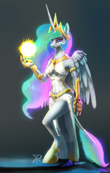 Size: 800x1261 | Tagged: safe, artist:grissaecrim, princess celestia, anthro, unguligrade anthro, g4, female, solo, tangible heavenly object