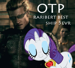 Size: 362x330 | Tagged: safe, rarity, g4, albert wesker, crack shipping, crossover shipping, exploitable meme, meme, otp, raribert, resident evil, shipping, wesker