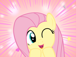 Size: 1600x1200 | Tagged: safe, artist:s.guri, fluttershy, g4, americano exodus, cute, female, happy, heart, looking at you, open mouth, parody, shyabetes, smiling, solo, stars, uvula, vector, wink