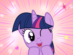 Size: 1600x1200 | Tagged: safe, artist:s.guri, twilight sparkle, g4, americano exodus, cute, female, happy, heart, looking at you, open mouth, parody, smiling, solo, stars, twiabetes, uvula, vector, wink