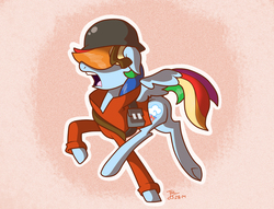 Size: 1108x845 | Tagged: safe, artist:trace-101, rainbow dash, g4, female, helmet, rainbow soldier, soldier, soldier (tf2), solo, team fortress 2